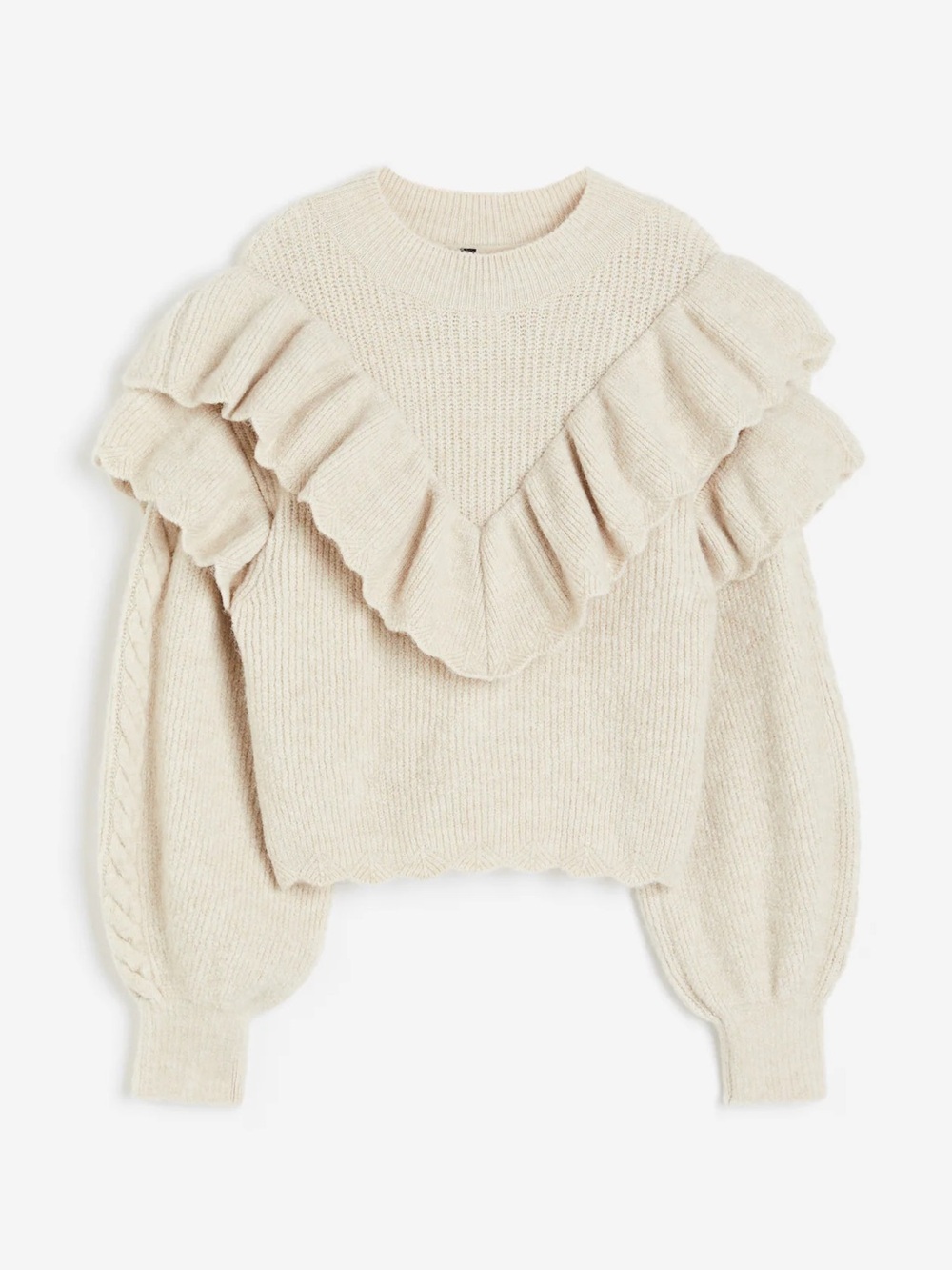 Prologue Cream Ruffle Knit Sweater - Women